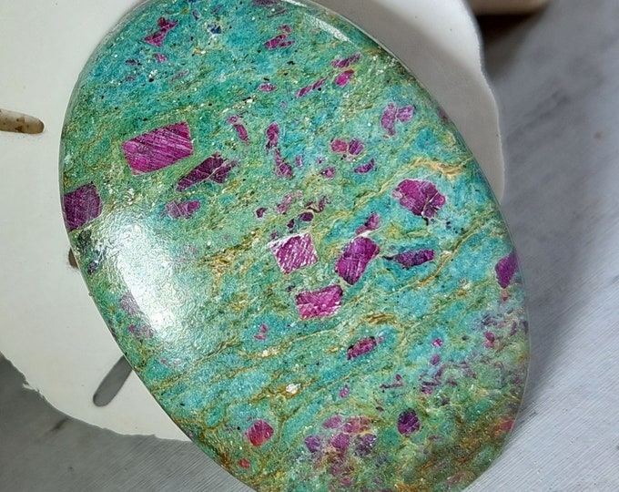 Natural Genuine Ruby Fuchsite Oval Cabochon 105ct 36mm x 52mm Wire Wrapping, Weaving or Pendant, Collector, Gift for Anyone GB01