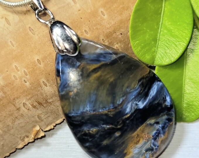 Multi Color Pietersite Pendant, Pietersite Sterling Silver Pendant, Handmade Pendant, Pietersite Pear Cabochon Sterling Silver Pendant, DU26