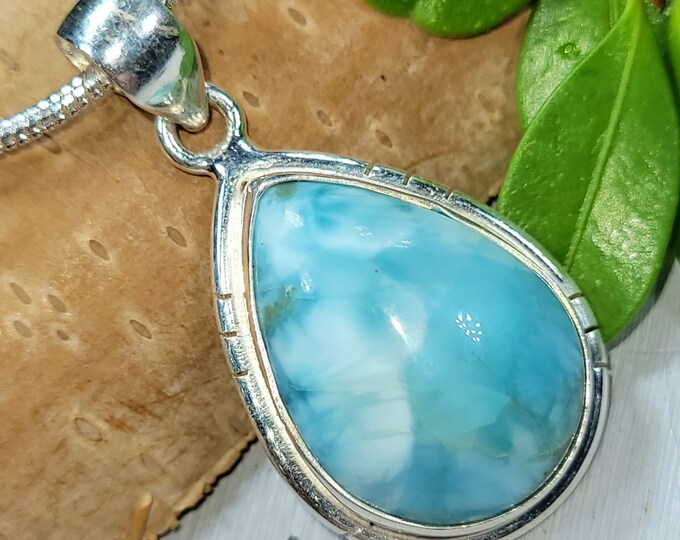 Larimar Pendant, Larimar Sterling Silver Pendant, Handmade Larimer Sterling Silver Pendant, Statement Pendant, Boho Pendant, FF24, Gift