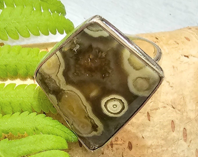 Ocean Jasper Ring, Sterling Silver Ring Size 8.25, Handmade Ring, FK37