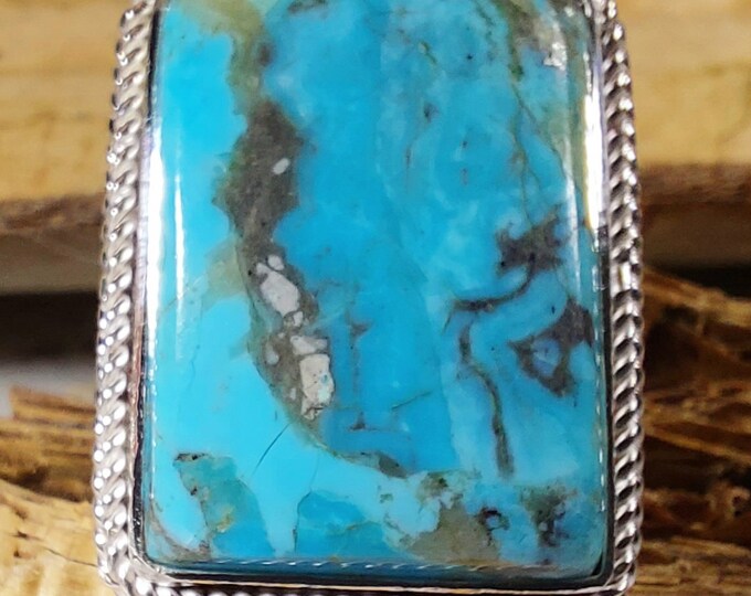 Turquoise Ring, Kingman Arizona Turquoise Ring, Turquoise Sterling Silver Size 9, Gift for Her, Boho Ring, Statement Ring, Handmade Ring