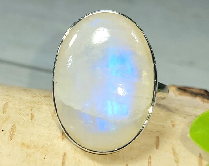 Natural Premium Grade Oval Moonstone Handmade .925 Sterling Silver Ring Size 8 Genuine High Quality Moonstone Gift for Her