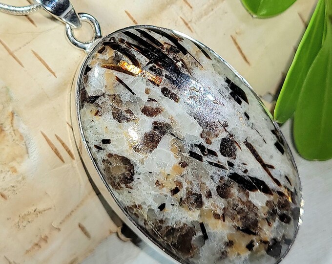 Natural High Grade Astrophyllite .925 Sterling Silver Pendant 14 Grams 2" x 1" EJ05