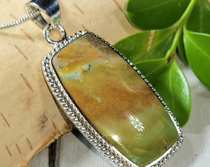Natural Premium Grade Multi Color Opalized Wood Rectangle Handmade .925 Sterling Silver Pendant 1 3/4" x 3/4" 7 grams CM26