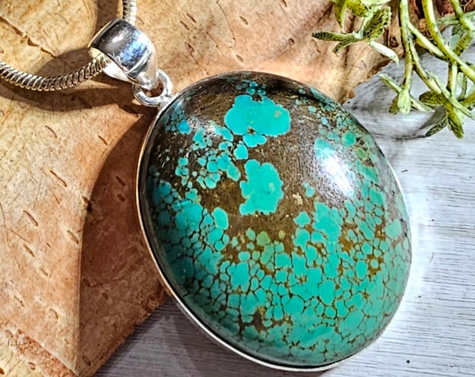 Tibetan Turquoise .925 Sterling Silver Pendant, Turquoise Pendant, Statement Pendant, Handmade Pendant, Boho Turquoise Pendant, GK01