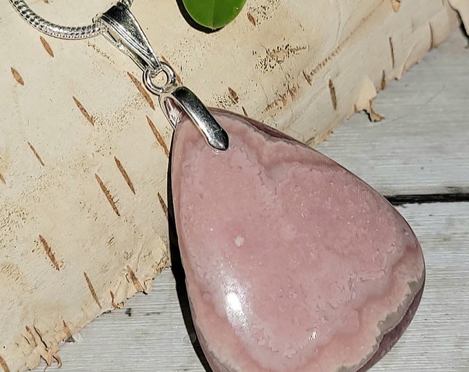Natural Top Quality Rhodochrosite Oval Cabochon  .925 Sterling Silver Pendant 1 3/4" x 1" EH40 Sterling Silver Bail