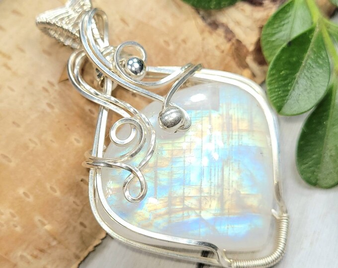 Moonstone Pendant, Hand Wire Wrapped Sterling Silver Heart Moonstone Pendant,  Handmade Moonstone Sterling Silver Pendant, Gift for Her DT19