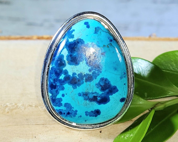 Natural AAA Shattuckite .925 Sterling Silver Ring Size 7.5 9 Grams 1 1/8" x 7/8" EK32