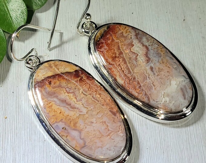 Natural High Grade Colorful Crazy Lace Agate Handmade .925 Sterling Silver Earrings 14 Grams 1 7/8" x 3/4" AP28