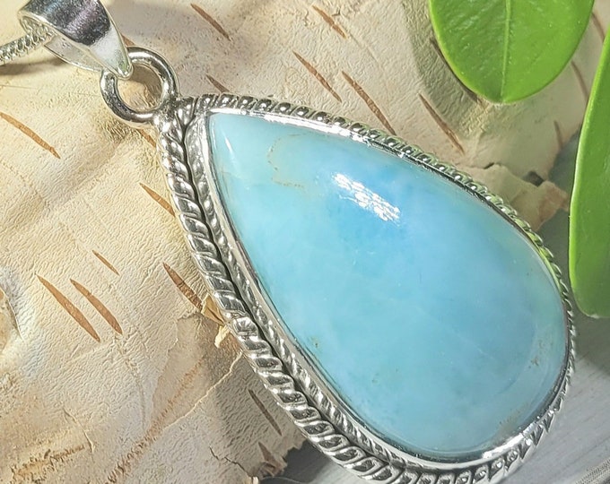 Natural Mid Grade Dominican Larimar Handmade .925 Sterling Silver Pendant 1 3/4" x 13/16" 10 grams EJ29
