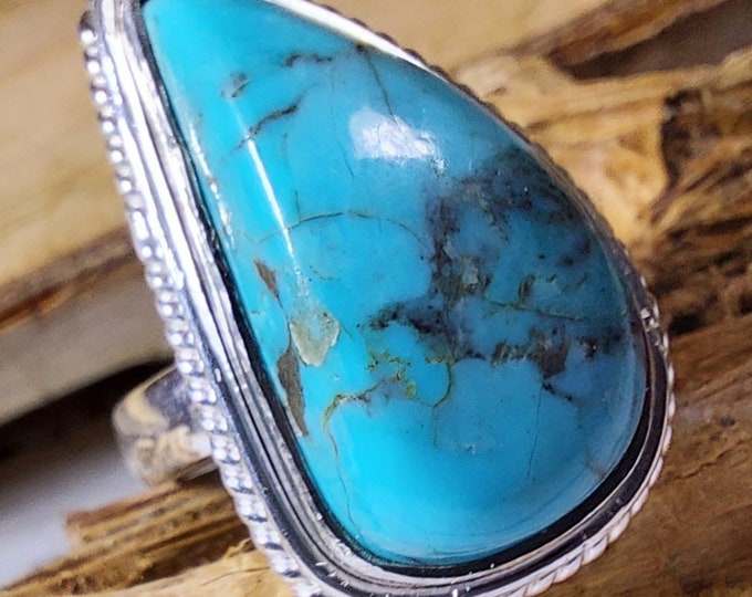 Turquoise Ring, Kingman Arizona Turquoise Ring, Turquoise Sterling Silver Size 5 1/2, Gift for Her, Boho Ring, Statement Ring, Handmade Ring