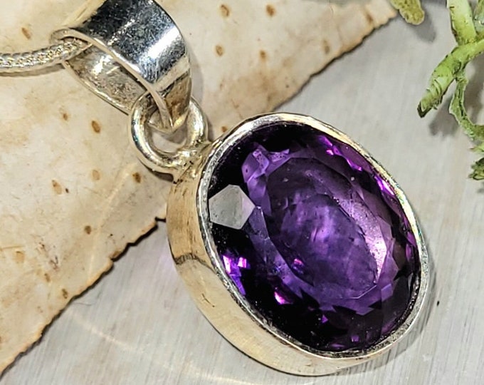 Amethyst Pendant, Amethyst Sterling Silver Pendant, Eye Clean Amethyst Pendant, Handmade Amethyst Pendant, Gift  for Her, HA21