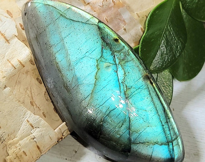 Natural Blue Flash Labradorite Freeform Cabochon 45ct 47mm x 22mm Wire Wrapping, Weaving, Pendant EV33