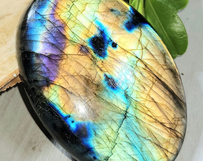 Natural High Grade "HUGE" Bright Labradorite Cabochon 225ct 45 Grams 65mm x 45mm Wire Wrapping, Weaving or Palm Stone, Collector LB29
