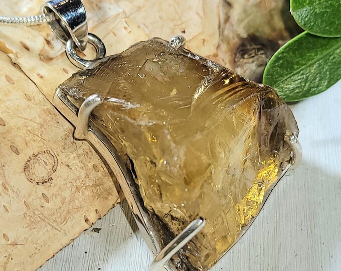 Natural Large Raw Citrine Rough Cut Handcrafted  .925 Sterling Silver Pendant 1 5/8" X 1 1/8" AM20 13 grams
