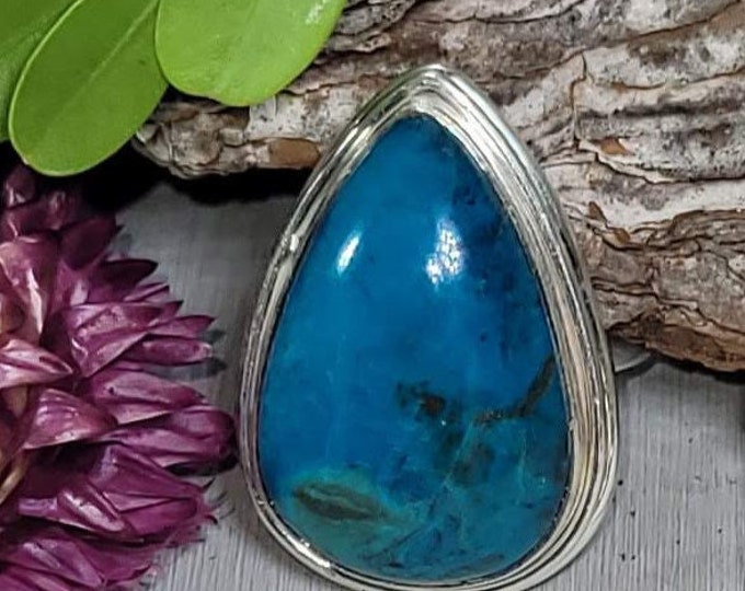 Natural Shattuckite Ring, Sterling Silver Shattuckite Ring, Handmade Ring, Statement Ring, Boho Ring, Gift for Her Size 7.5