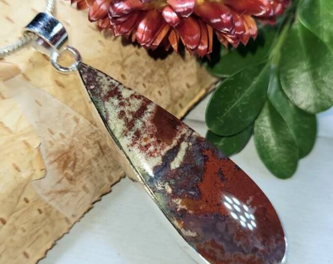 Red moss agate Pendant,  .925 Sterling Silver Moss Agate Pendant, Plume Agate pendant,  Red Moss, CT16, Gift for her, Handmade pendant