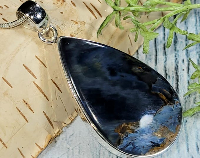 Pietersite Pendant, Blue Pietersite Sterling Silver Pendant, Handmade Pear Pietersite  Pendant, Statement Pendant, Gift for Her, HS23