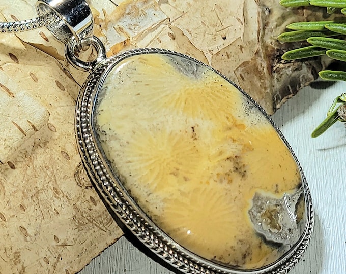 Fossil Coral Pendant, Fossil Coral Sterling Silver Pendant, Statement Fossil Coral Pendant, Gift for Her, Handmade Pendant, AK44