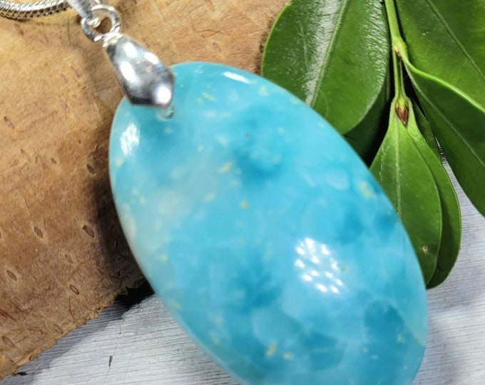 Hemimorphite Pendant, Hemimorphite Sterling Silver Pendant, Handmade Hemimorphite Oval Pendant, Statement Pendant, FJ18, Gift for Her
