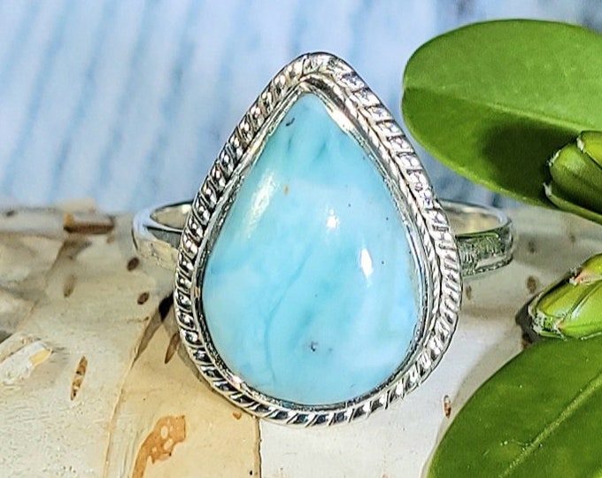 Natural High Grade Larimar .925 Sterling Silver Ring Size 7.5 5 Grams 3/4" x 9/16" EG12