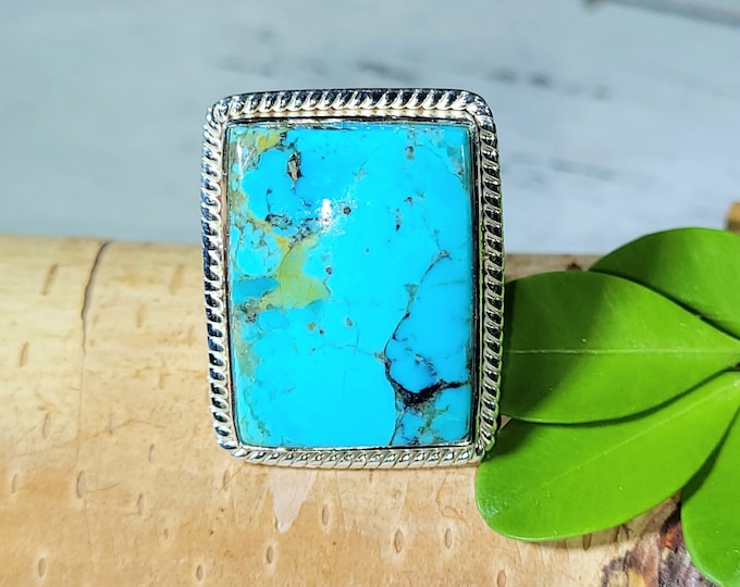 Kingman Turquoise Ring, Turquoise Ring, Arizona Turquoise Sterling Silver Ring Size 8.5 Gift for Her, Boho Ring, Statement Ring FB26