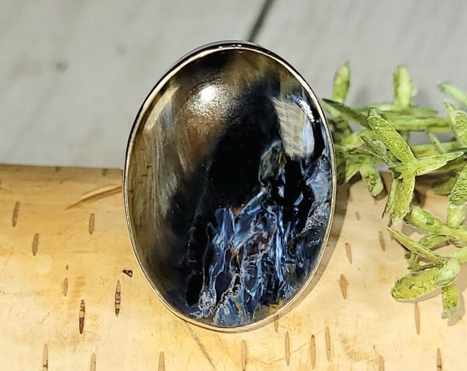 Pietersite Ring, Blue Pietersite Sterling Silver Ring, Handmade Oval Pietersite Ring, Statement Ring , Gift for Her, Size 7 HN