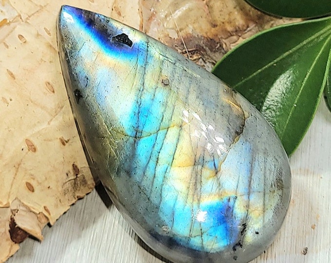 Natural Top Grade Multi Flash Labradorite Pear Cabochon 35ct 7 Grams 35mm x 18mm Wire Wrapping, Weaving or Pendant, Collector AD36