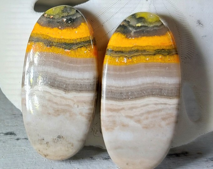 Bumblebee Jasper Set, Eclipse Jasper Cabochon, Oval Pair Jasper Cabochon, Wire Wrapping, Weaving, Use for Pendant, GB37