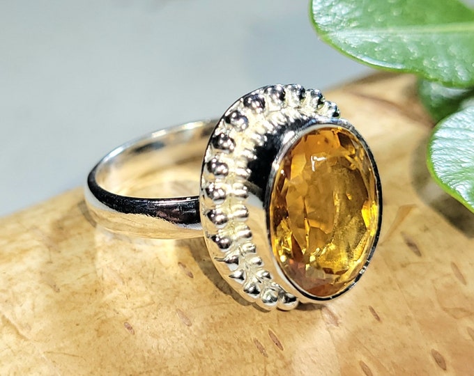 Eye Clean Faceted Citrine Ring Handmade .925 Sterling Silver Ring Size 5 5.1 Grams 5/8" x 1/2" FU35