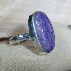 Charoite Ring,.925 Sterling Silver Charoite Ring, Size 8 1/2 Charoite Ring, Statement Ring, Size 8 1/2 Sterling Silver Ring, Gift for her GG