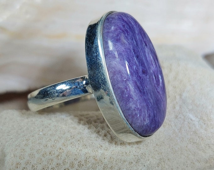 Charoite Ring,.925 Sterling Silver Charoite Ring, Size 8 1/2 Charoite Ring, Statement Ring, Size 8 1/2 Sterling Silver Ring, Gift for her GG