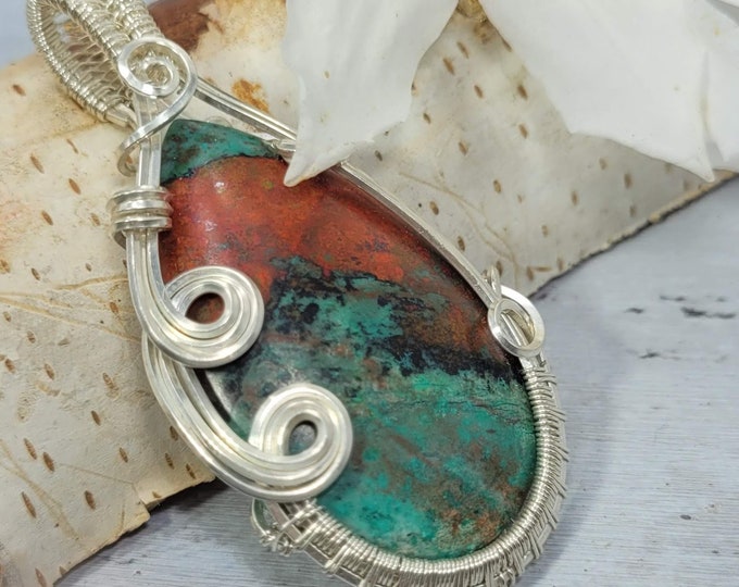 Sonora Jasper Pendant, Sunrise Jasper,  Hand Wire Wrapped Sterling Silver Pendant, Statement Pendant, Gift for Her, FO09
