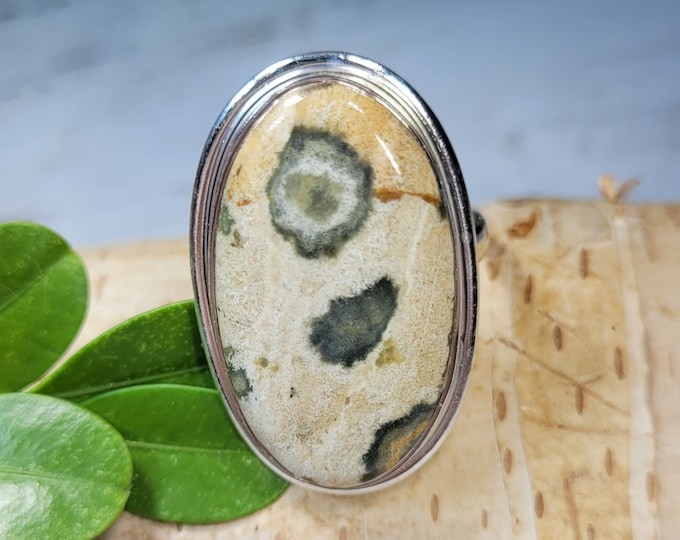 Natural Choice Quality Ocean Jasper Oval Handmade .925 Sterling Silver Ring Size 9 Weighs 8 Grams CP14 Gift for Her Genuine Stone