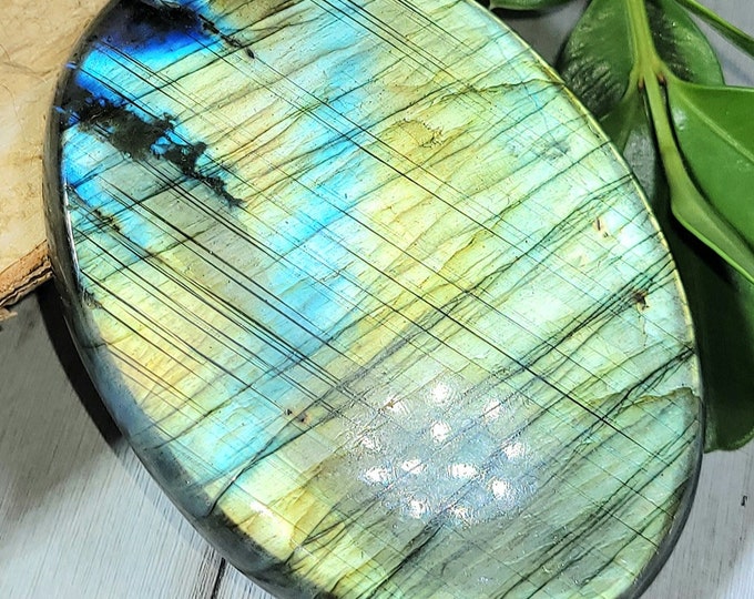 Natural High Grade HUGE Bright Labradorite Cabochon 175ct 35 Grams 58mm x 44mm Wire Wrapping, Weaving or Palm Stone, Collector LB29
