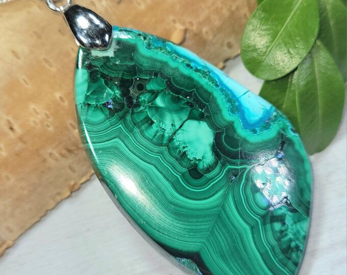 Malachite Chrysocolla Pendant, Malachite Chrysocolla Cabochon Sterling Silver Pendant, Gift for Her, Statement Pendant, DS49, Handmade Piece