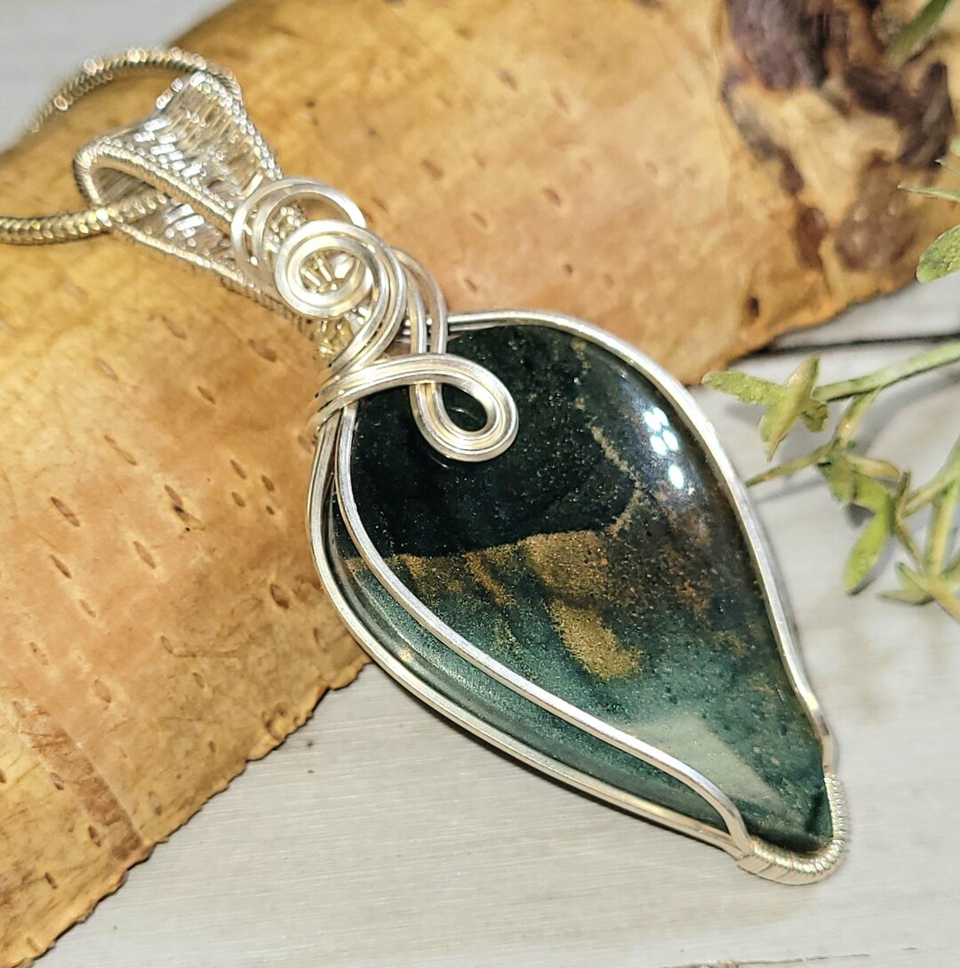 ウッドオパール　ペンダントトップ オパールウッドスターリングシルバーペンダント：マルチカラーワイヤー