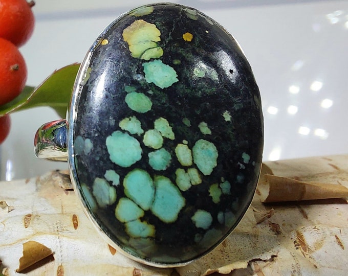 Tibetan Turquoise Sterling Silver Ring, Turquoise Boho Ring, Statement Ring; Handmade Ring, Quality Ring Size 9 1/2 GT
