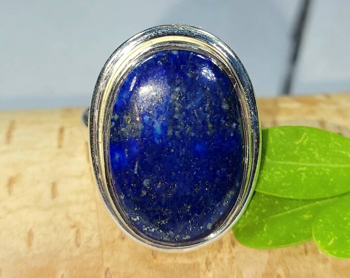 Lapis Ring, Lapis Lazuli Sterling Silver Ring, Handmade Oval Lapis Sterling Silver Ring, Size 8, Statement Ring, Gift for Her, FH