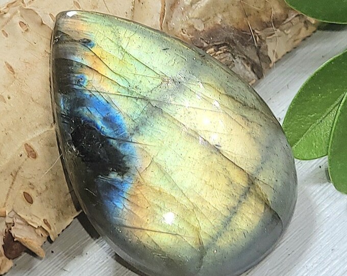 Natural Multi-Color Labradorite Pear Cabochon 25ct 30mm x 20mm Wire Wrapping, Weaving, Pendant or Ring AJ23