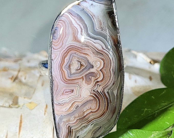 Natural AA Crazy Lace Agate .925 Sterling Silver Ring Size 7 8 Grams 1 1/4" x 5/8" EU15