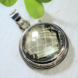 Natural High Grade Rose Cut Green Amethyst  .925 Sterling Silver Pendant 6 grams 1 1/4&quot; x 7/8&quot; AF26 Eye Clean