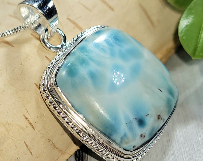 Natural High Quality Cushion Dominican Larimar Handmade .925 Sterling Silver Pendant 1 1/2" x 1" 11 grams CM24