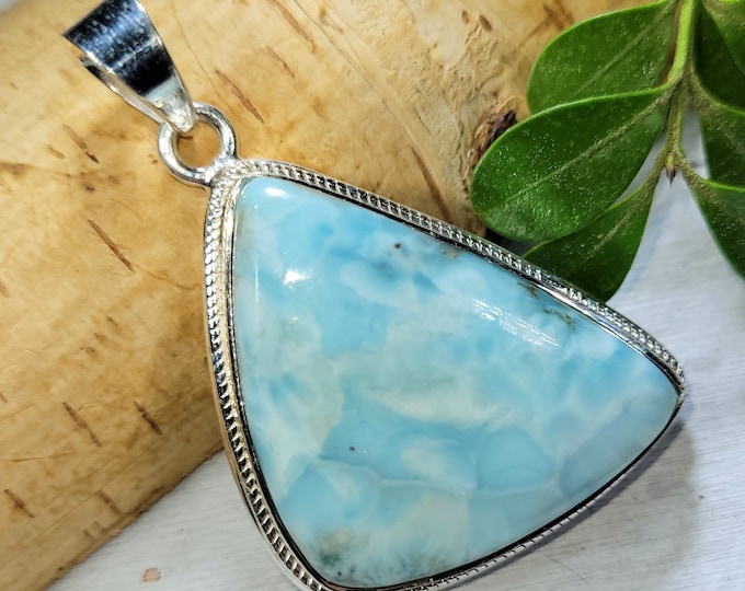 Larimar Pendant, Larimar Sterling Silver Pendant, Handmade Larimer Sterling Silver Pendant, Statement Pendant, Boho Pendant FC18 Gift