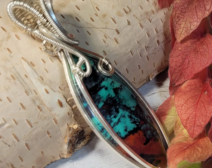 Sonora Jasper Stone Pendant, Sunrise Jasper wire wrapped .925 Silver Pendant, Sterling Silver Wire Wrapped pendants, Handmade Stone Jewelry