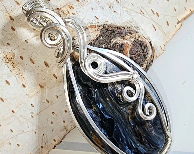 Pietersite Pendant, Blue Pietersite Sterling Silver Pendant, Handmade Pear Pietersite  Pendant, Statement Pendant, Gift for Her, GD25