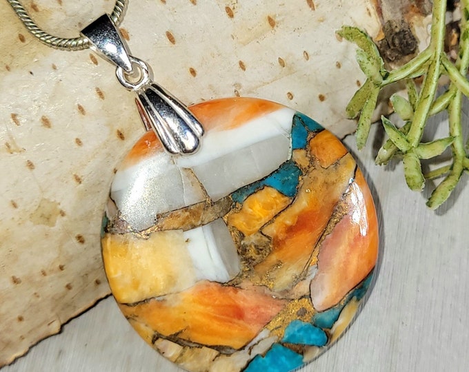 Spiny Copper Arizona Kingman Turquoise Oval Cabochon .925 Sterling Silver Pendant Rhodium Solid Sterling Silver Bail Gift for Her GS23