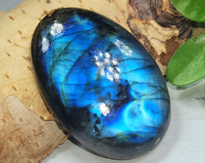 Natural Premium Blue Flash Labradorite Oval Cabochon 90ct 43mm x 29mm Wire Wrapping, Weaving, Pendant, Collector DE09
