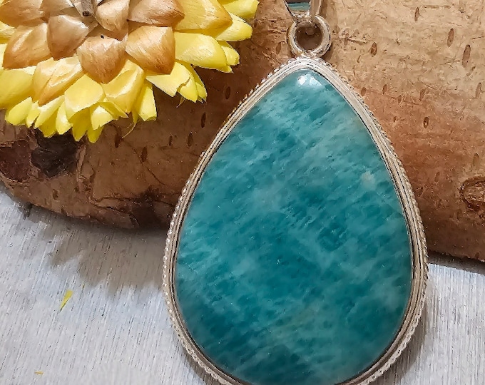 Amazonite Sterling Silver Pendant, Handmade Amazonite Pendant, Gift for Her, Statement Amazonite Pendant, FV02