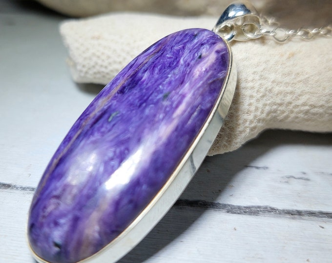 Charoite Pendant, Charoite Sterling Silver Pendant, Premium Grade Charoite Pendant, Statement Pendant, Gift for Her, Handmade Pendant, GG16